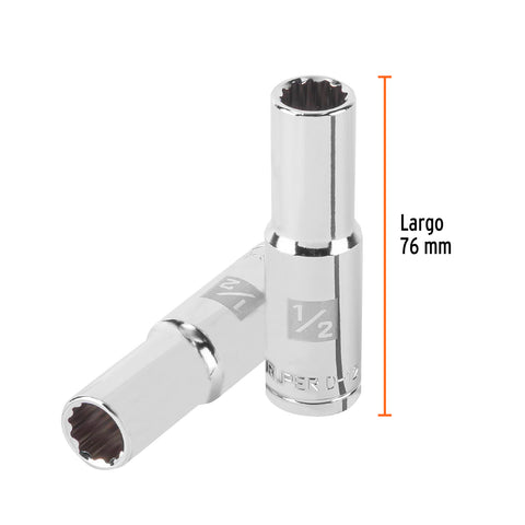 Dado largo de 1/2', 12 puntas, cuadro 1/2', Truper | D-1216-EL | 13360