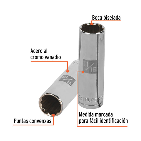 Dado largo de 11/16', 12 puntas, cuadro 1/2', Truper | D-1222-EL | 13363
