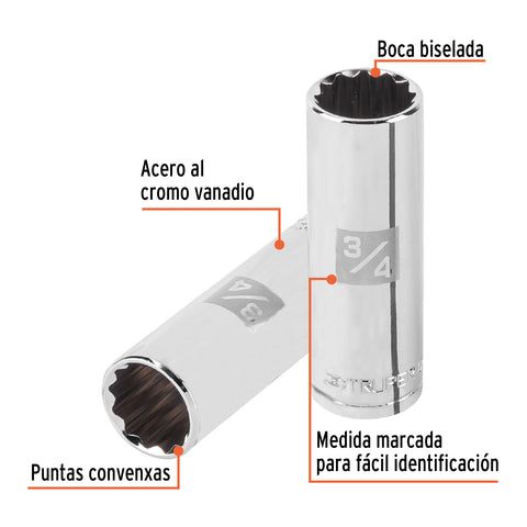 Dado largo de 3/4', 12 puntas, cuadro 1/2', Truper | D-1224-EL | 13364