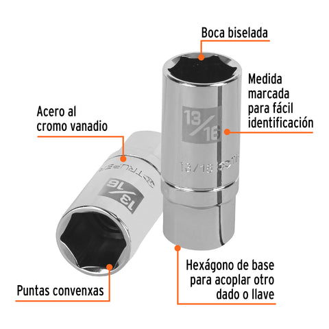 Dado largo para bujía de 13/16', 6 puntas, cuadro 1/2' | D-1226-HPAL | 13366