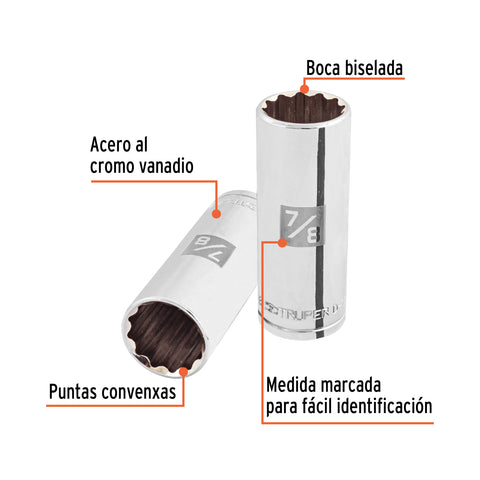 Dado largo de 7/8', 12 puntas, cuadro 1/2', Truper | D-1228-EL | 13368