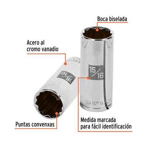 Dado largo de 15/16', 12 puntas, cuadro 1/2', Truper | D-1230-EL | 13369