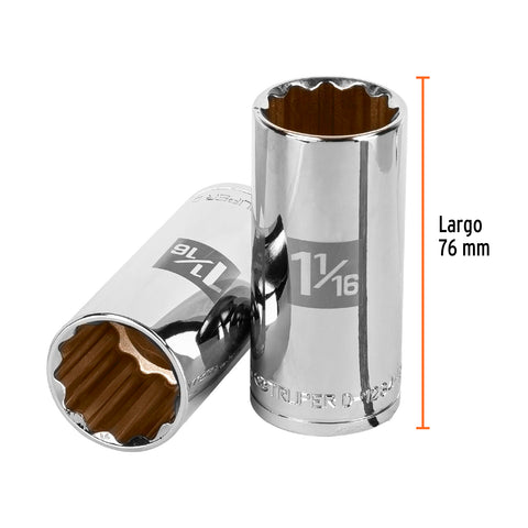Dado largo de 1-1/16', 12 puntas, cuadro 1/2', Truper | D-1234-EL | 13371