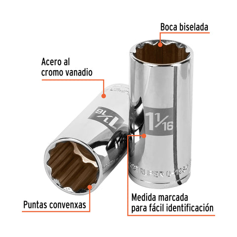 Dado largo de 1-1/16', 12 puntas, cuadro 1/2', Truper | D-1234-EL | 13371