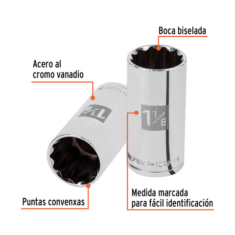 Dado largo de 1-1/8', 12 puntas, cuadro 1/2', Truper | D-1236-EL | 13372