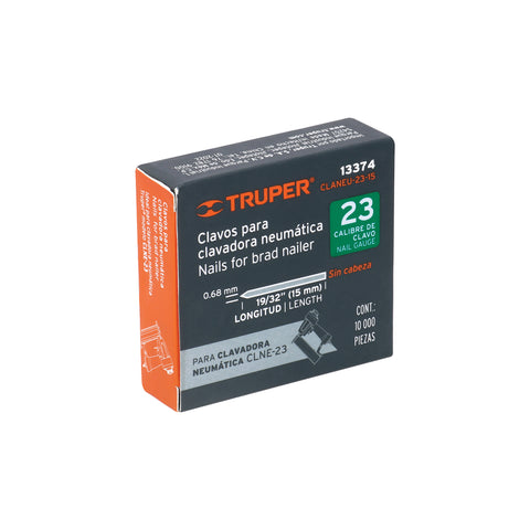 Caja con 10000 clavos calibre 23, 15 mm para CLNE-23, Truper | CLANEU-23-15 | 13374