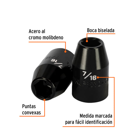 Dado de impacto de 7/16', 6 puntas, cuadro 1/2', Truper | D-7414-H | 13376