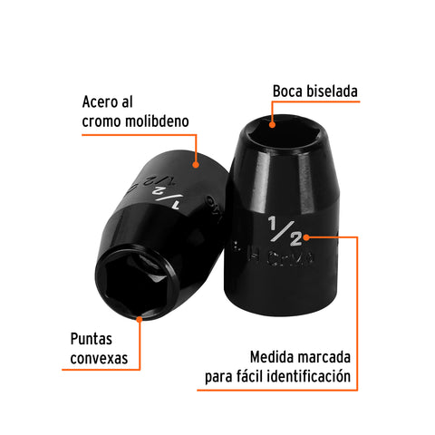 Dado de impacto de 1/2', 6 puntas, cuadro 1/2', Truper | D-7416-H | 13377