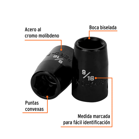 Dado de impacto de 9/16', 6 puntas, cuadro 1/2', Truper | D-7418-H | 13378