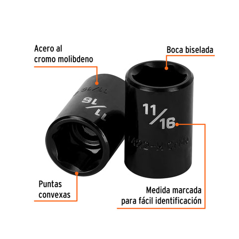 Dado de impacto de 11/16', 6 puntas, cuadro 1/2', Truper | D-7422-H | 13380