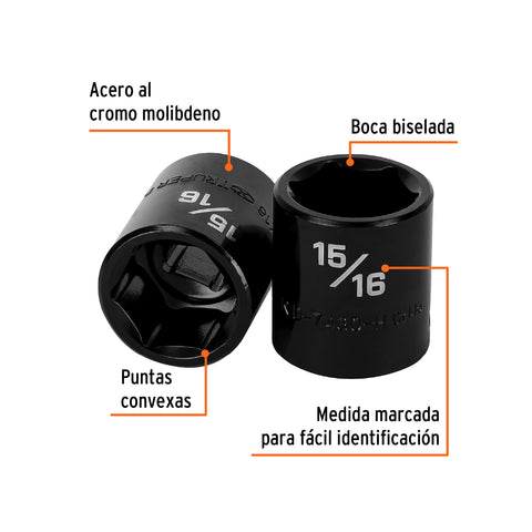 Dado de impacto de 15/16', 6 puntas, cuadro 1/2', Truper | D-7430-H | 13384
