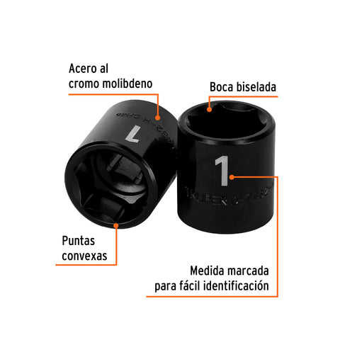 Dado de impacto de 1', 6 puntas, cuadro 1/2', Truper | D-7432-H | 13385