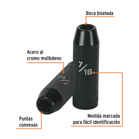 Dado largo impacto de 7/16', 6 puntas, cuadro 1/2', Truper | D-7314-HL | 13387