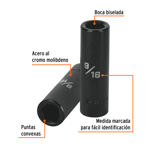 Dado largo impacto de 9/16', 6 puntas, cuadro 1/2', Truper | D-7318-HL | 13389