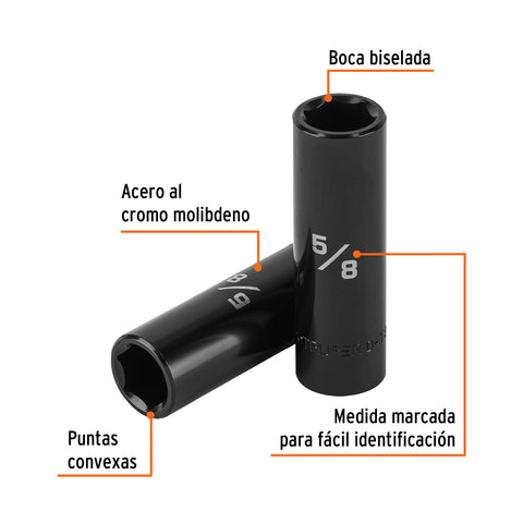 Dado largo impacto de 5/8', 6 puntas, cuadro 1/2', Truper | D-7320-HL | 13390