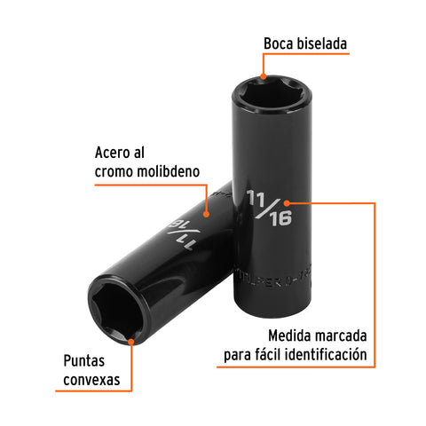 Dado largo impacto de 11/16', 6 puntas, cuadro 1/2', Truper | D-7322-HL | 13391
