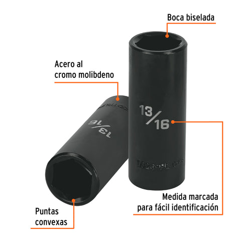 Dado largo impacto de 13/16', 6 puntas, cuadro 1/2', Truper | D-7326-HL | 13393