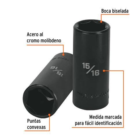 Dado largo impacto de 15/16', 6 puntas, cuadro 1/2', Truper | D-7330-HL | 13395