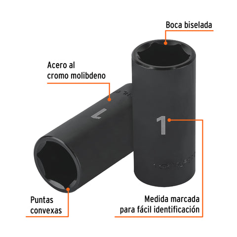 Dado largo impacto de 1', 6 puntas, cuadro 1/2', Truper | D-7332-HL | 13396