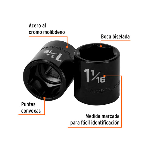 Dado de impacto de 1-1/16', 6 puntas, cuadro 1/2', Truper | D-7434-H | 13397