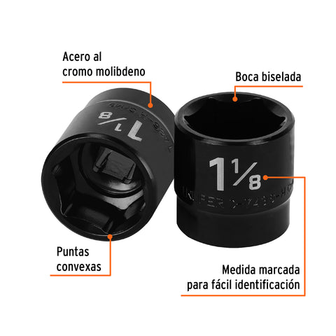 Dado de impacto de 1-1/8', 6 puntas, cuadro 1/2', Truper | D-7436-H | 13398