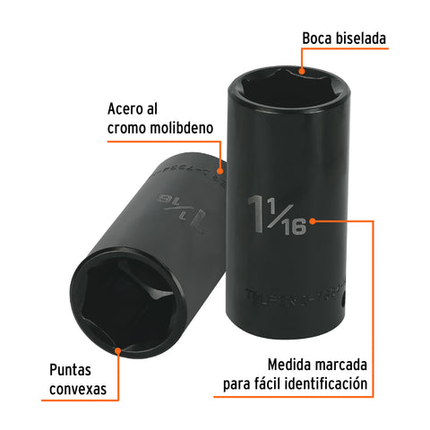 Dado largo impacto de 1-1/16', 6 puntas, cuadro 1/2',Truper | D-7334-HL | 13400