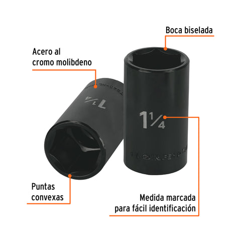 Dado largo impacto de 1-1/4', 6 puntas, cuadro 1/2', Truper | D-7340-HL | 13402
