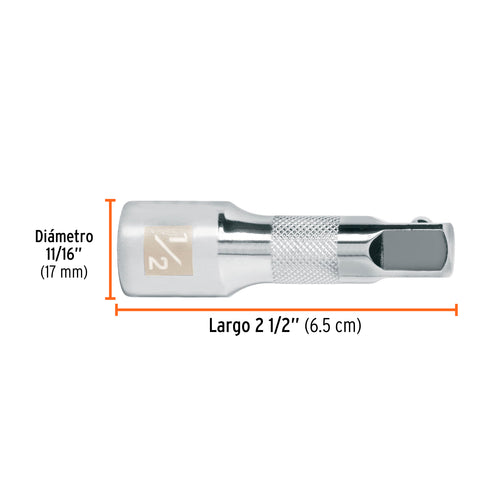 Extensión cuadro 1/2' para matraca, largo 2-1/2', Truper | E-5460 | 13414
