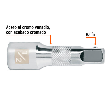 Extensión cuadro 1/2' para matraca, largo 2-1/2', Truper | E-5460 | 13414