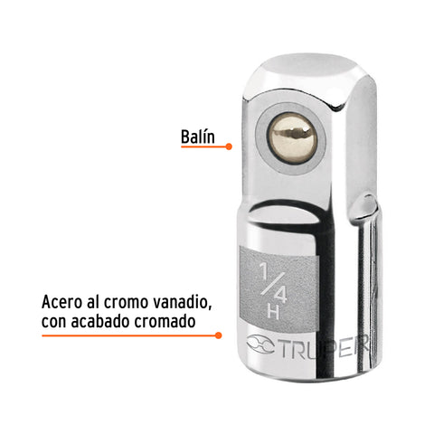 Adaptador para matraca de cuadro 1/4' a cuadro 3/8', Truper | A-5256 | 13417