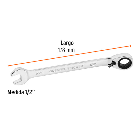 Llave combinada matraca reversible 1/2'x178 mm largo, Expert | LL-2016XR | 13431