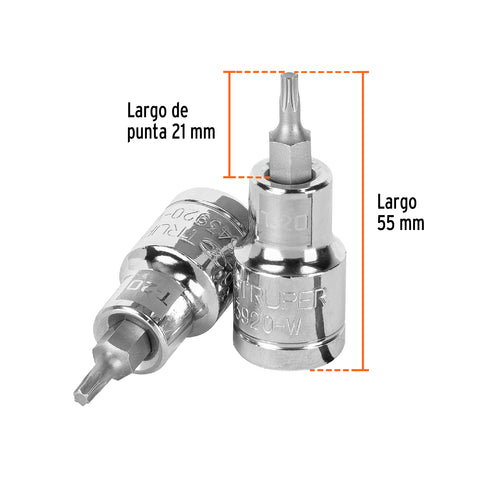 Dado punta torx T-20, cuadro 1/2', Truper | D-543920-W | 13434