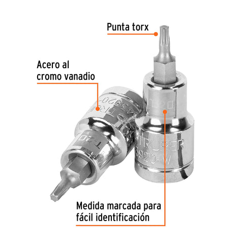 Dado punta torx T-20, cuadro 1/2', Truper | D-543920-W | 13434