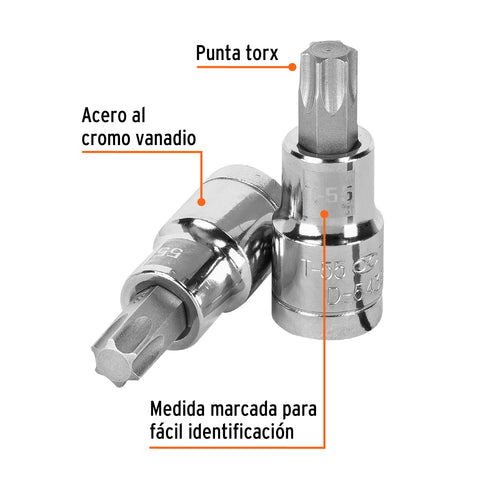 Dado punta torx T-55, cuadro 1/2', Truper | D-543955-W | 13440