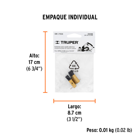 Bolsa con 2 carbones de repuesto para CEPEL-3-1/4N, TRUPER | CB-CE-3-1/4N | 13446