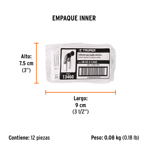 Bolsa con 2 carbones repuesto p/CEPEL-3-1/4A3 y 1/4A2,TRUPER | CB-CE-3-1/4A3 | 13460
