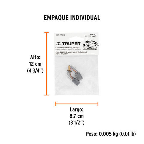 Bolsa con 2 carbones repuesto p/CEPEL-3-1/4A3 y 1/4A2,TRUPER | CB-CE-3-1/4A3 | 13460