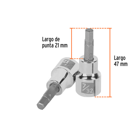Dado punta hexagonal de 7/32', cuadro 3/8', Truper | D-4990-7/32 | 13464