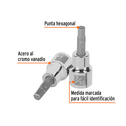 Dado punta hexagonal de 7/32', cuadro 3/8', Truper | D-4990-7/32 | 13464