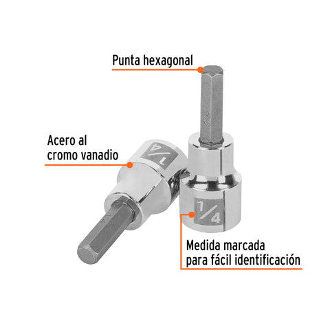 Dado punta hexagonal de 1/4', cuadro 3/8', Truper | D-4990-1/4 | 13465