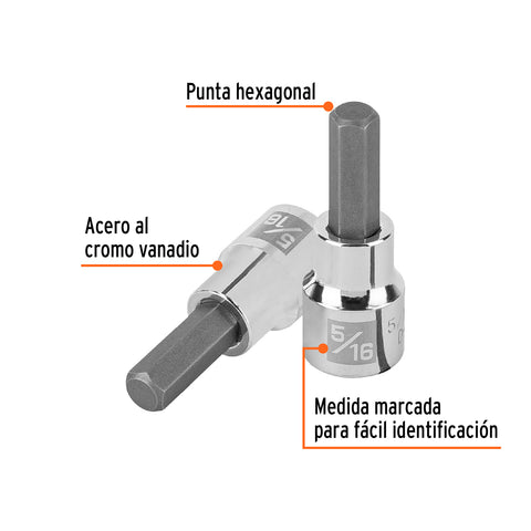 Dado punta hexagonal de 5/16', cuadro 3/8', Truper | D-4990-5/16 | 13466