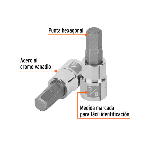 Dado punta hexagonal de 3/8', cuadro 3/8', Truper | D-4990-3/8 | 13467