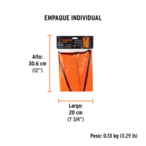 Chaleco de seguridad naranja alta visibilidad con cierre | CHS-600N | 13473
