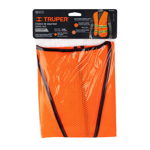Chaleco de seguridad naranja alta visibilidad con cierre | CHS-600N | 13473