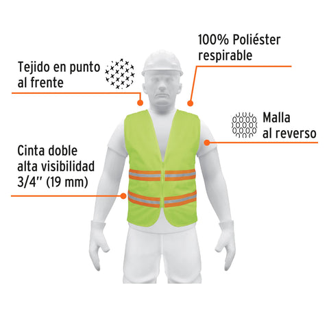 Chaleco de seguridad verde alta visibilidad con cierre | CHS-600V | 13474