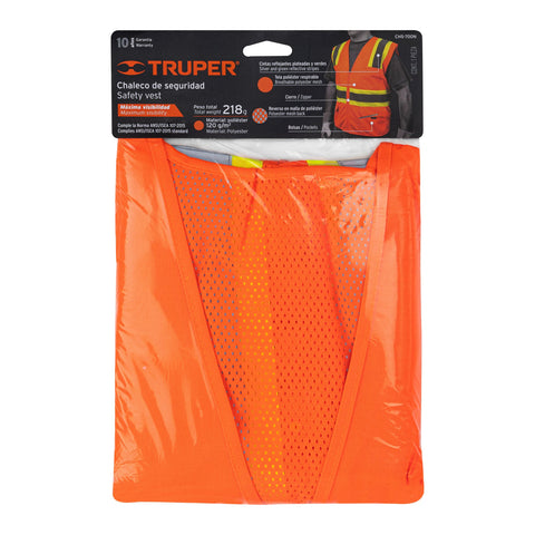 Chaleco de seguridad naranja max visibilidad y 6 bolsas | CHS-700N | 13475