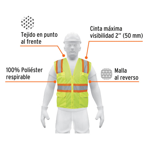 Chaleco de seguridad verde max visibilidad y 6 bolsas | CHS-700V | 13476