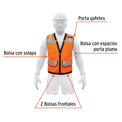 Chaleco seguridad reforzado naranja con bolsas, EG, EXPERT | CHS-800N-XL | 13481