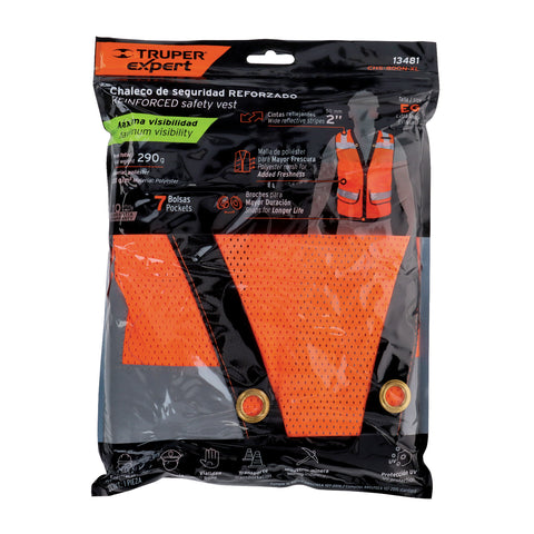 Chaleco seguridad reforzado naranja con bolsas, EG, EXPERT | CHS-800N-XL | 13481