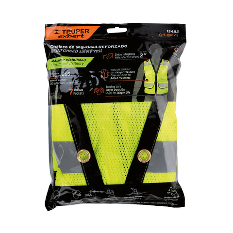 Chaleco seguridad reforzado verde con bolsas, G, EXPERT | CHS-800V-L | 13483
